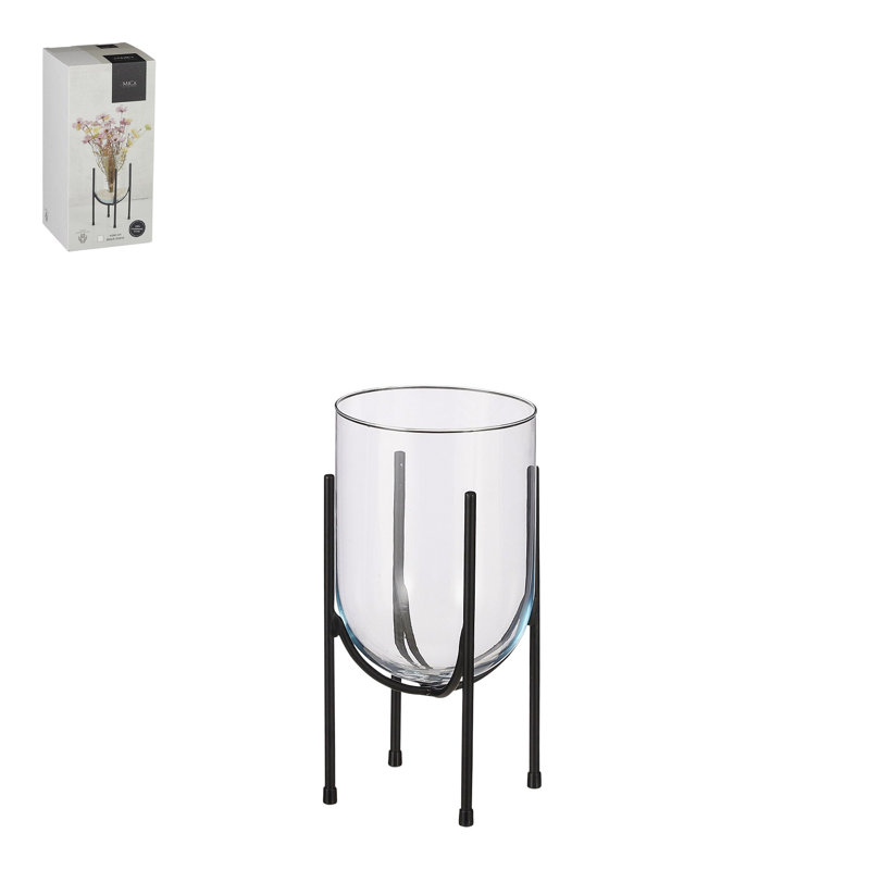 Glass Table Vase, 12.2" H x 7" W x 7" D, Black