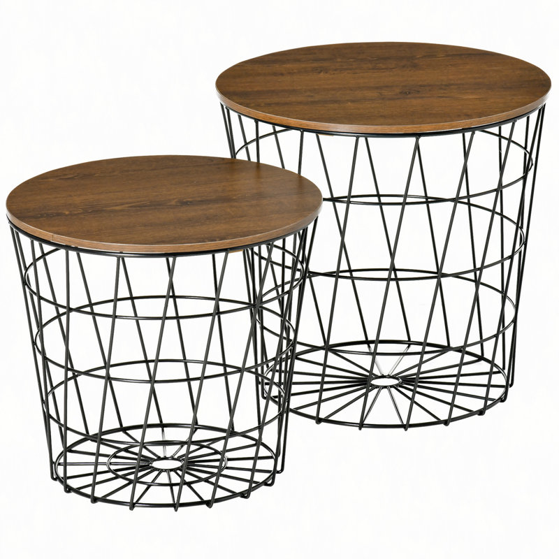 Ensemble de 2 tables de bout, tables gigognes avec rangement, tables d'appoint rondes avec plateau amovible pour salon, chambre à coucher