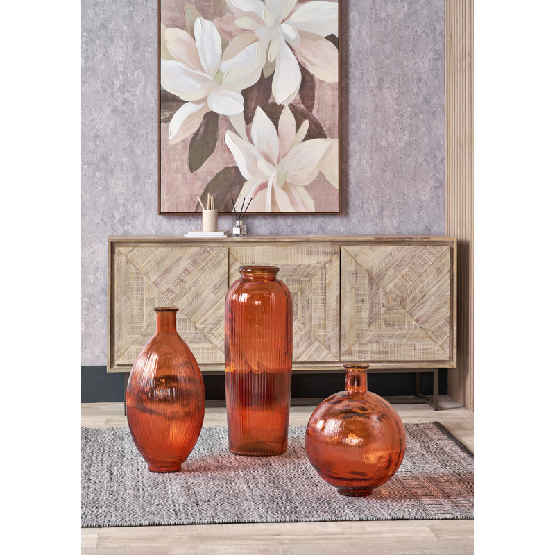 Recycled Glass Ribbed Vase Tall, Orange