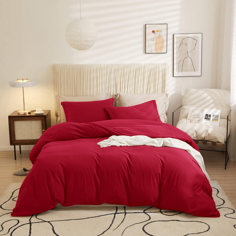 Ultra Soft 3-Piece Dyed Duvet Cover Set With Pillowcases, Burgundy, Single Duvet Cover + 2 Standard Pillowcases