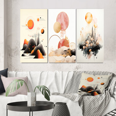 «Serene Full Moon Landscape With Black Mountains», 3 pièces sur toile
