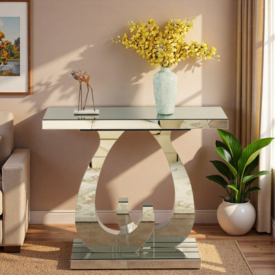 Modern Mirror Console Table With Double C-shaped Base