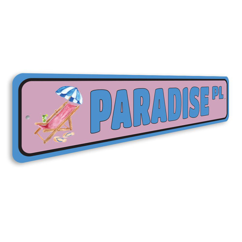 Enseigne en aluminium Paradise Street, H 6 po x l 24 po x P 0,06 po