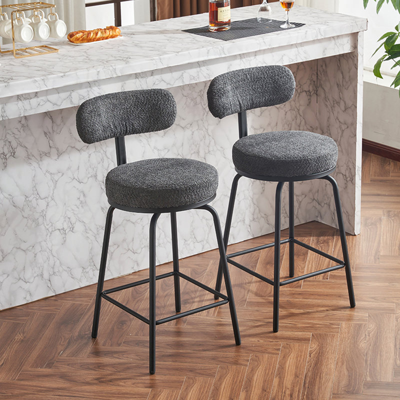 Ensemble de tabourets de bar rembourrés en métal avec accoudoirs Boucle, Gris