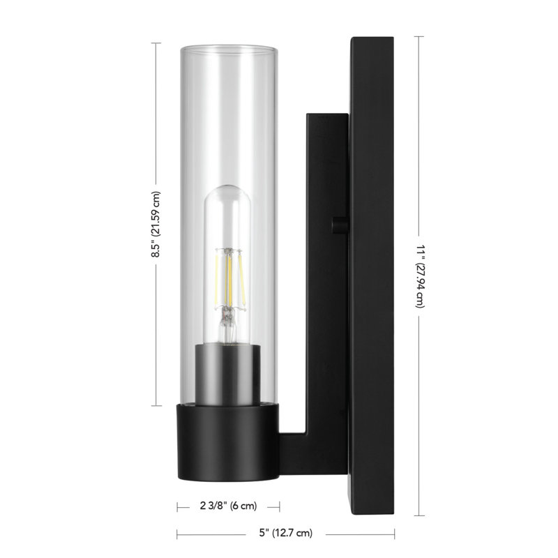 Applique murale 1 lumière noir mat avec abat-jour en verre transparent