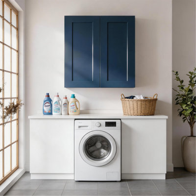 Armoire murale 33 po en bois massif bleu marine avec 2 tablettes réglables prêtes à assembler pour la cuisine, la salle de bain, la buanderie et le garage (l 33 po x P 12 po x H 36 po)