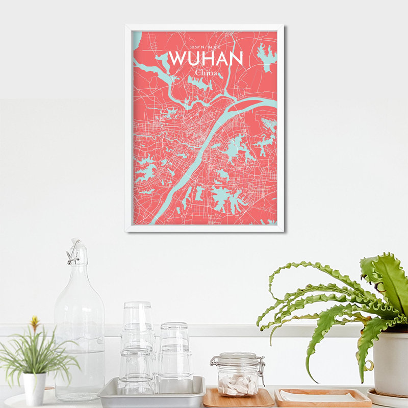 Carte de la ville de Whan, impression, Rose / bleu pastel, H 24 po x l 18 po