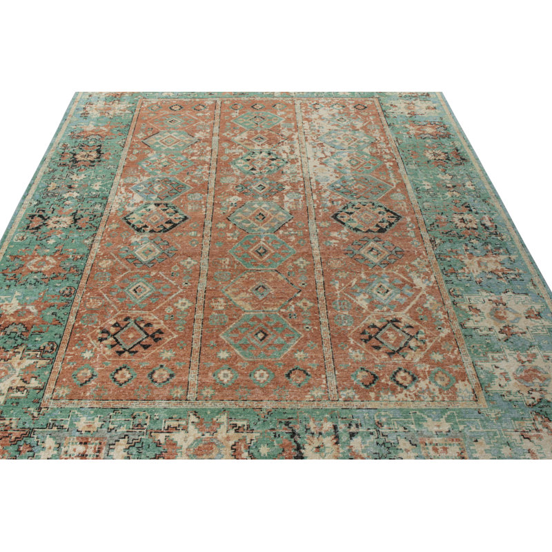 Distressed Homage Hand Knotted Wool Geometric Area Rug, Rectangle 13' x 19'