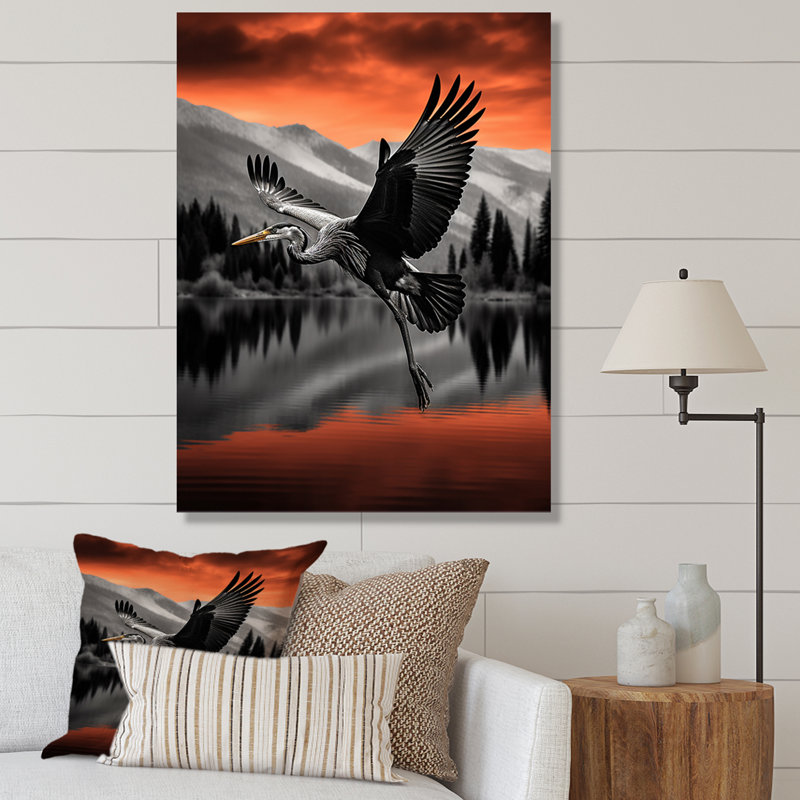 Reproduction sur toile d'un héron gris Lad Lad, Toile tendue, H 32 po x l 24 po x P 1 po