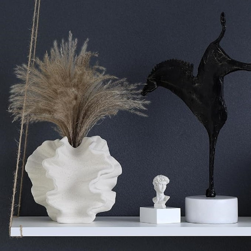 White Ceramic Coral Vase For Pampas Grass Decor Modern Decorative Dandelion Vase For Flower Home Office Living Room Table Centerpieces.