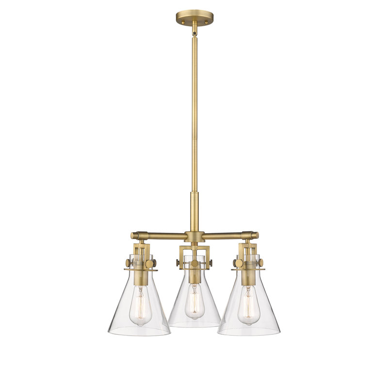 Luminaire suspendu sur tige 3 lumières Slatington, Laiton brossé, Transparent