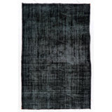 Tapis turc moderne usé de couleur noire 5,3 x 8,3 pi