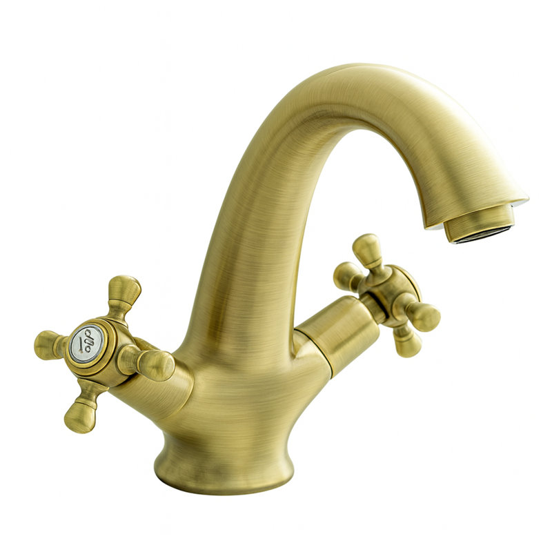 Clever With Antigona Mono Basin Mixer Tap 125mm Bronze - Traditional Cross Handle, Solid Brass Bathroom Fitting