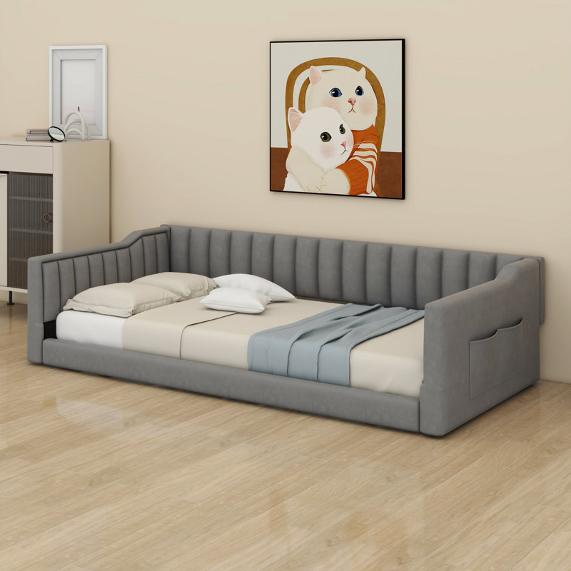 Upholstery Daybed And Side Storage Pocket, Gris