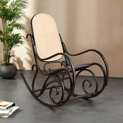 Wooden Casual Rocking Chair with Rattan Woven Seat