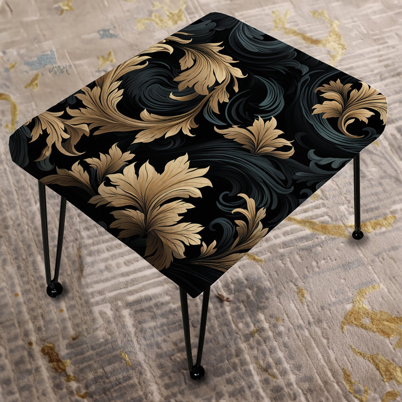 Black And Gold Damask Flower Blossoms III - Damask Rectangle Ottoman