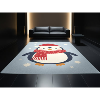 Soft Plush Faye Christmas Modern & Contemporary Abstract Area Rug in Blue – SkyBlue Binding