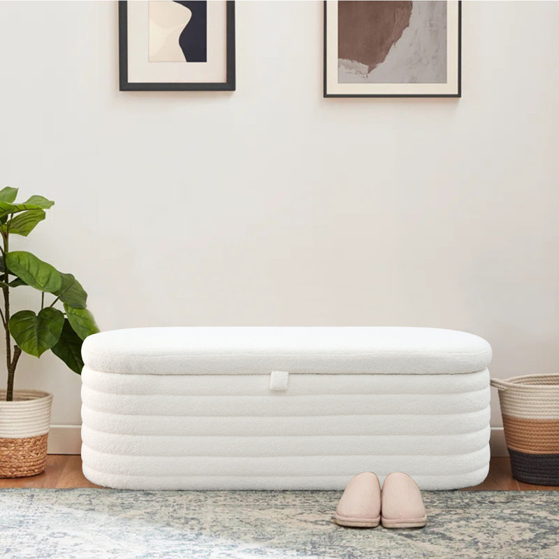 Hazelzet Fabric Upholstered Storage Bench, Ivory