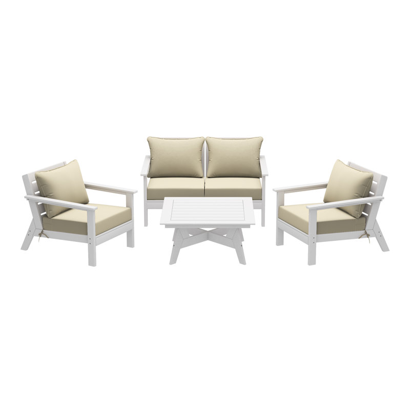 Ensemble de conversation à assise profonde 5 pièces, Blanc, Beige