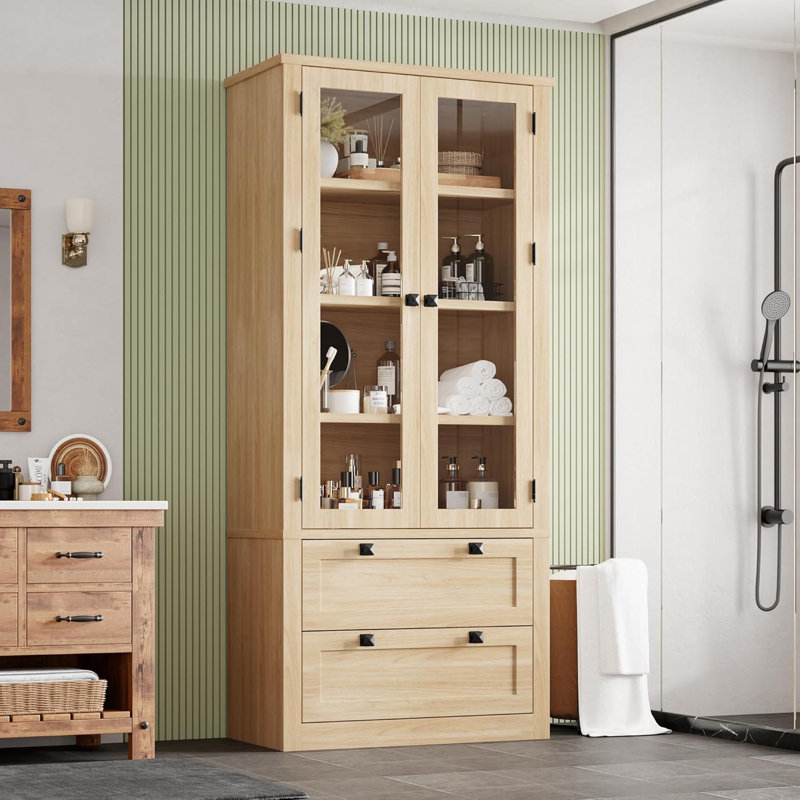 Armoire de cuisine - armoire de rangement haute de 72 po avec 2 grands tiroirs et 3 tablettes réglables, Jaune