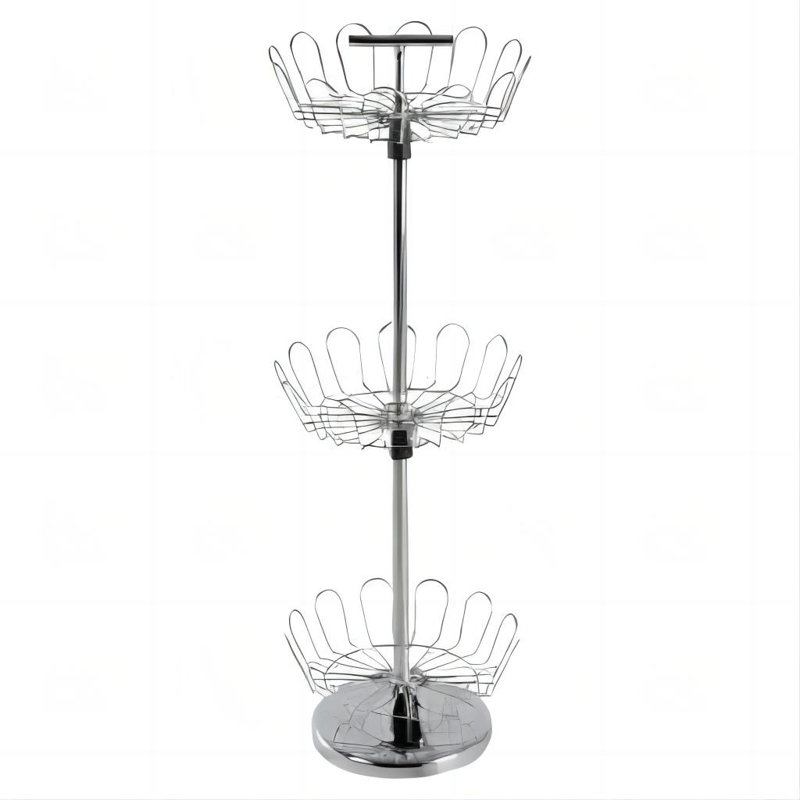 Three Tier Revolving Shoe Tree Orgainzer Rack With Chrome Finish