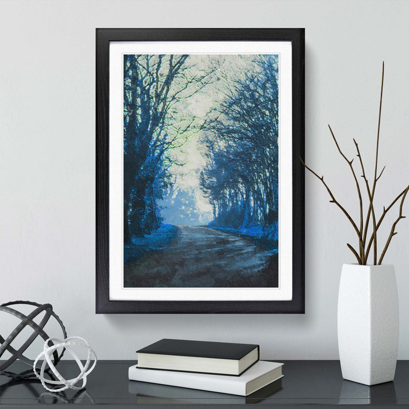 Road Through the Woods in Abstract - Picture Frame Painting Print on MDF, 36cm H x 27cm W x 2cm D, Black Framed