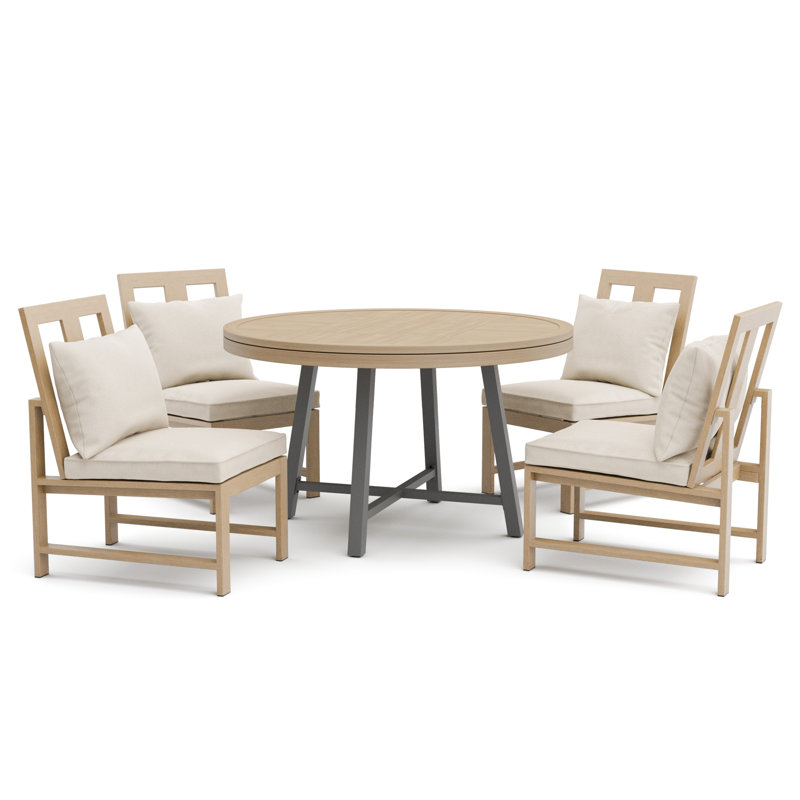 Wailey 4 - Person Patio Dining Set with Round Table , Cushions Included