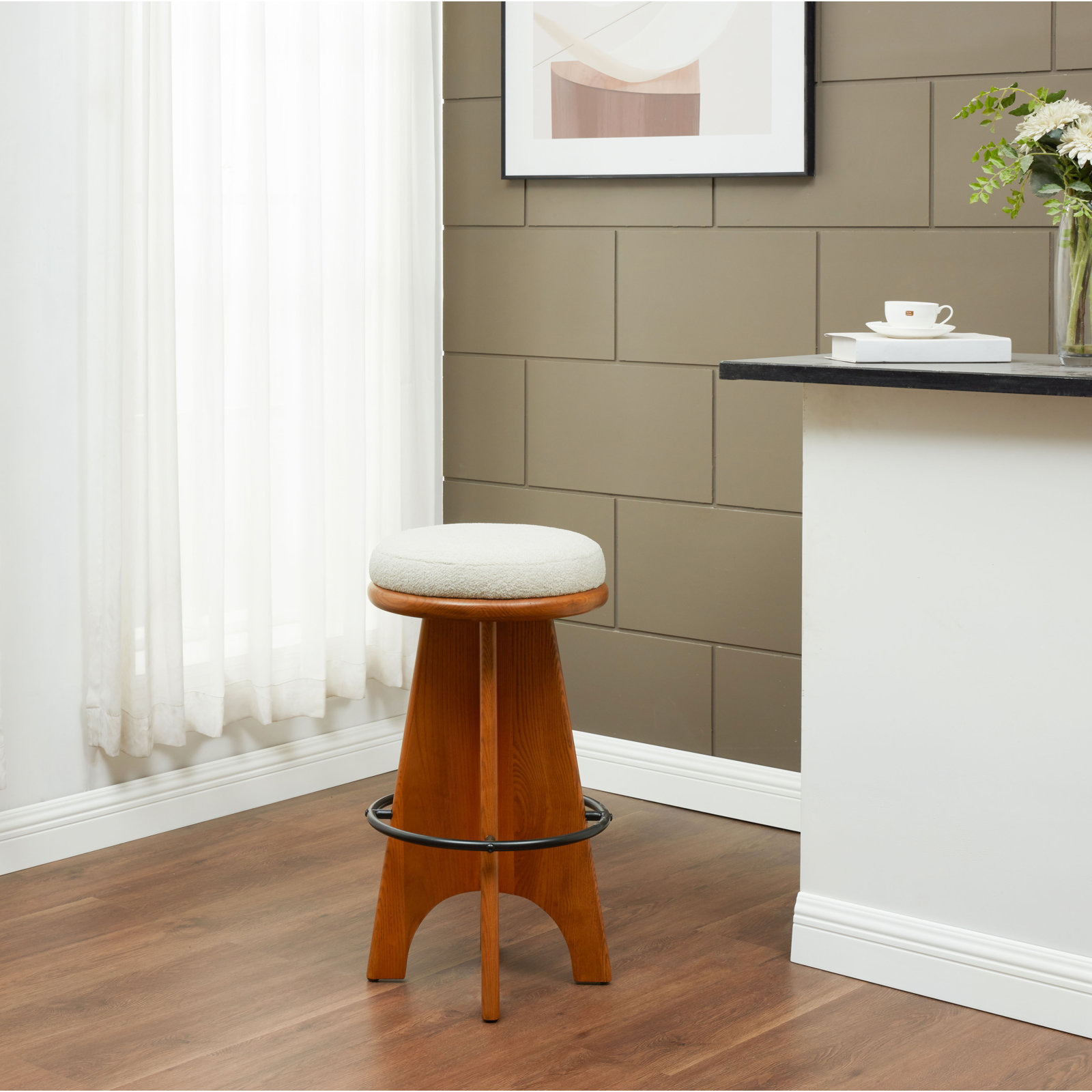 Tyrian Bar and Counter Stool, Bar Stool (29” Seat Height), Walnut