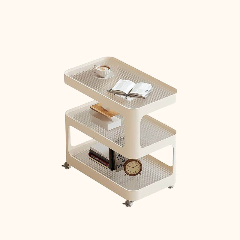 Table de chevet coffre en verre crème, H 23,62 po x l 27,56 po x P 11,81 po