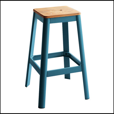 Tabouret de bar naturel et bleu sarcelle avec support à barre transversale pour plus de confort et de style
