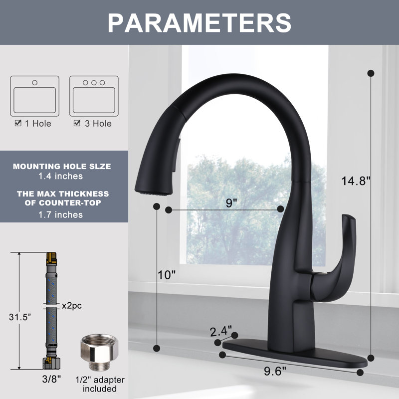 WOWOW Pull Down Kitchen Faucet, Black