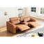 Fauteuil inclinable électrique monoplace en cuir technique brun, réglable de 105 à 175°, respirant, structure en bois.