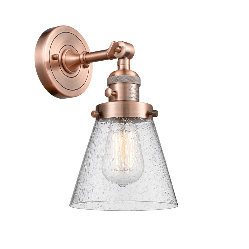 Applique murale 1 lumière Cone, Ampoule incandescente rétro 60 watts, Grainé, Cuivre antique