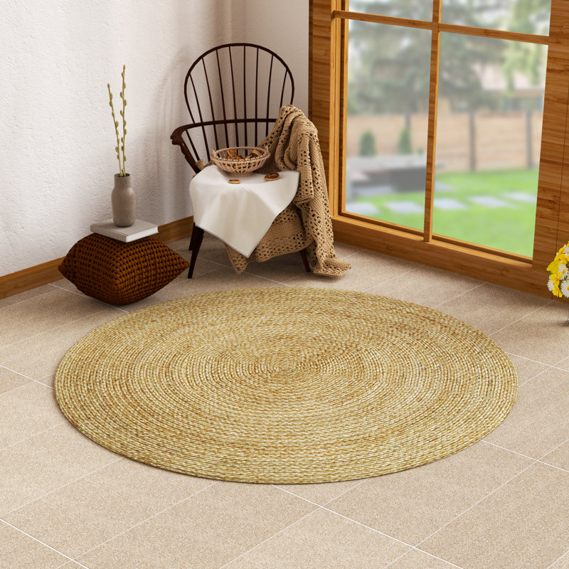Kayleigh Hand-Braided Jute Area Rug, Off White/Natural, Round 5'