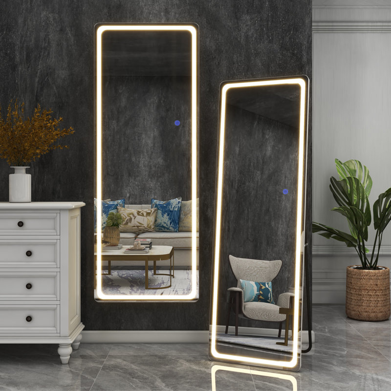Miroir de salle de bain rond à DEL en alliage d'aluminium avec miroir de salle de bain, 16 po x 63 po, Blanc