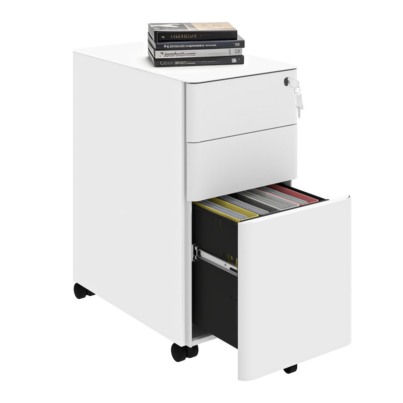 30cm Wide 3 -Drawer Mobile Steel File Cabinet, White