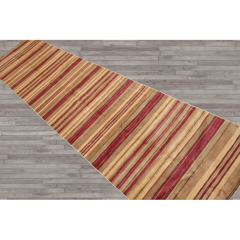 Tapis tibétain en laine noué à la main Rust, Tapis de couloir 12 pi x 2 pi