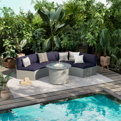Meredithe Half-Moon 4 - Person Fully Assembled Curved Patio Conversation Set With Fire Pit Table