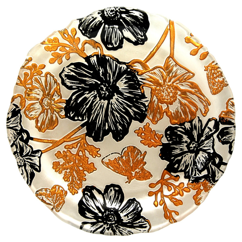 Hand-Painted Cream and Gold Glass Appetizer Plates, Set of 4