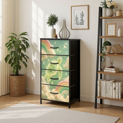 Commode de rangement verticale 4 tiroirs Glow Neon Turtle Pastel Rainbows Clouds
