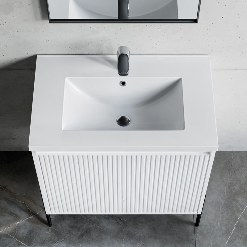 Dowell 30" White Ceramic Single Bathroom Vanity Basin,30Wx18dx7h