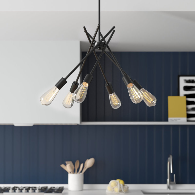 Gadberry 6 - Light Dimmable Bulb Chandelier, Black