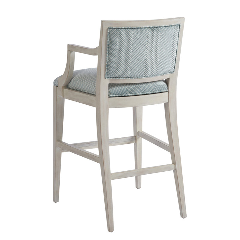 Eastbluff Blue and White 30'' Upholstered Counter Stool with Aged Bronze Metal Frame