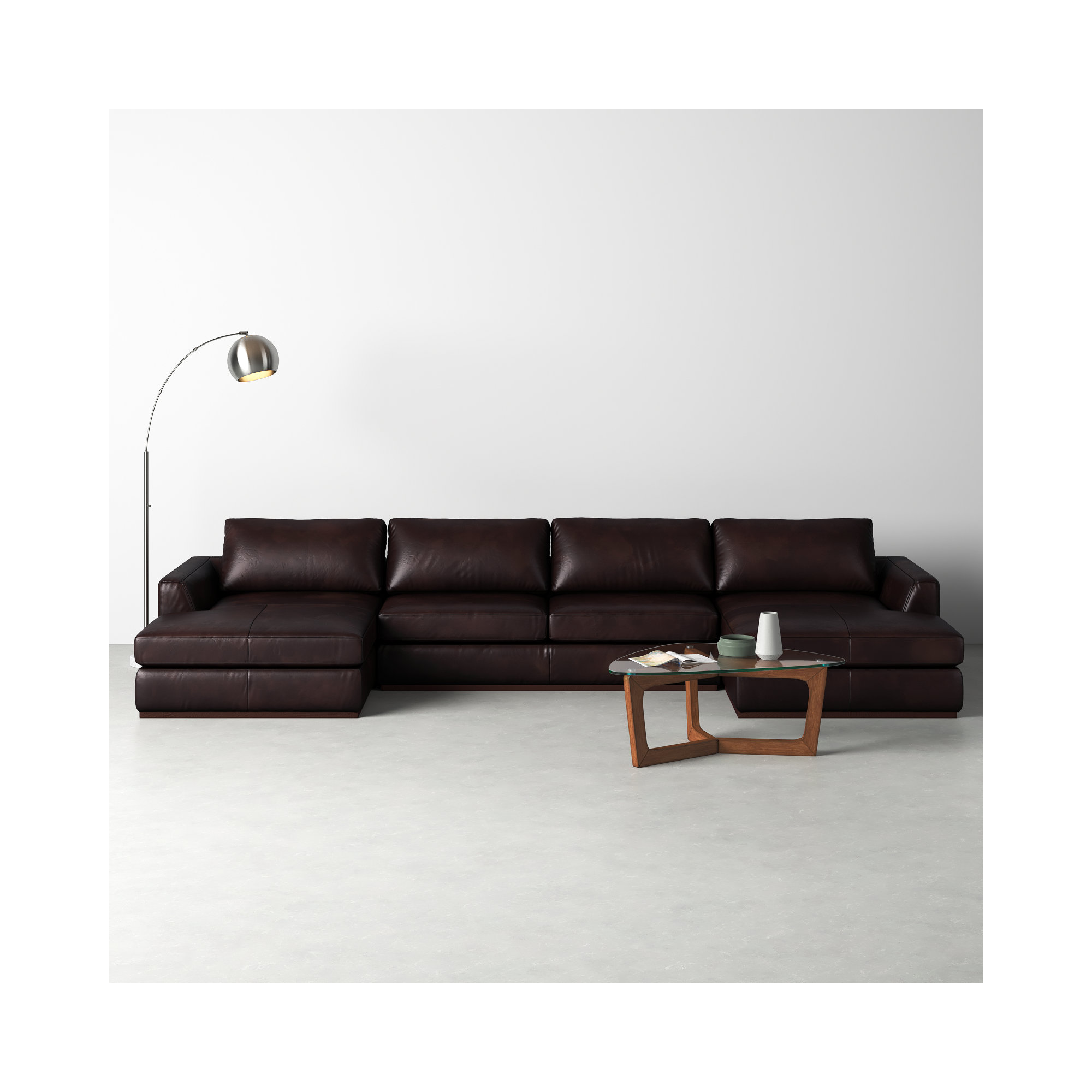 Berger Modular Upholstered Chaise U-Sectional, Heirloom Cigar/Genuine Leather