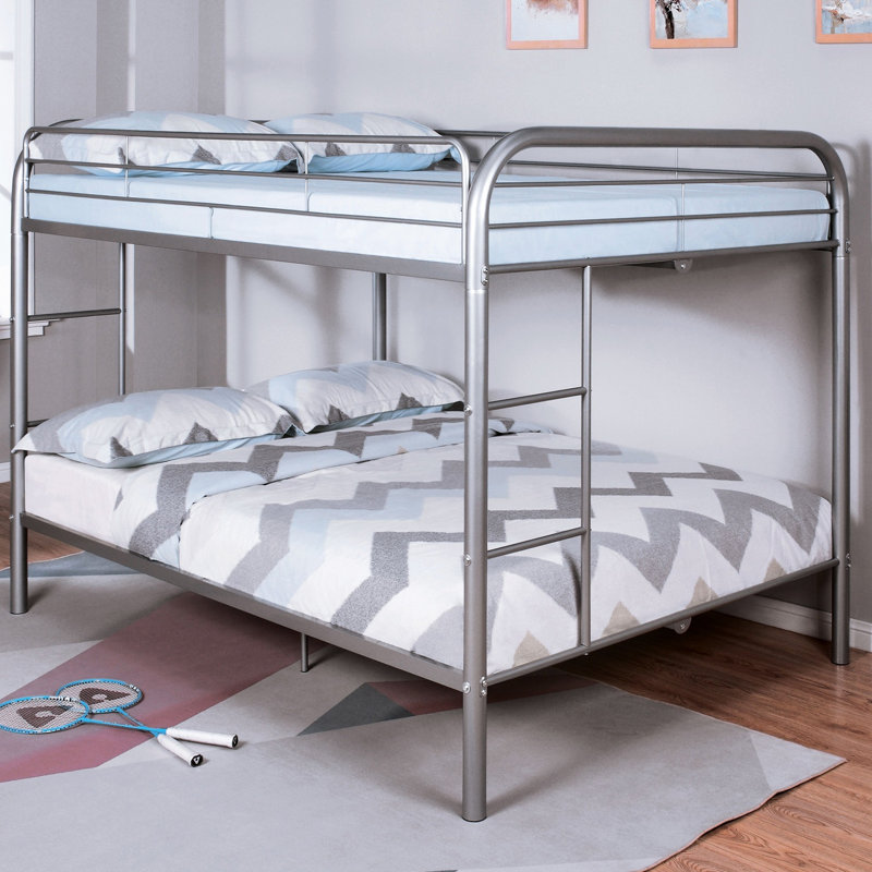 Lit double superposé contemporain en métal avec finition argentée pour le sommeil