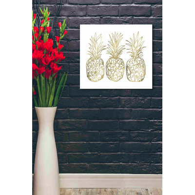 'Three Golden Pineapples' by Linda Woods, Canvas Wall Art