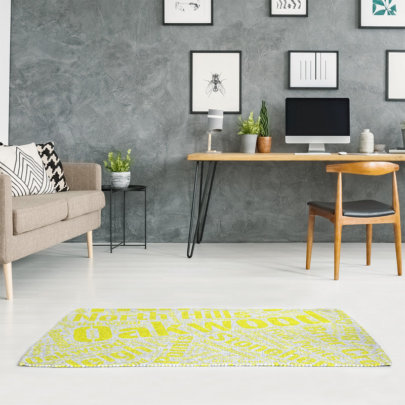 Tapis jaune poils longs à tissage plat, Rectangle 5 pi x 7 pi