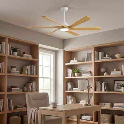 Ventilateur de plafond en bois massif à 6 pales Smart Modern avec télécommande, moteur à courant continu réversible et lumière DEL à intensité variable