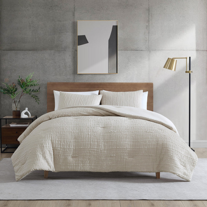 Ensemble d'édredon Kennen Cole Serenity Wavy Lines, Grand édredon + 2 taies décoratives standard, Marron clair