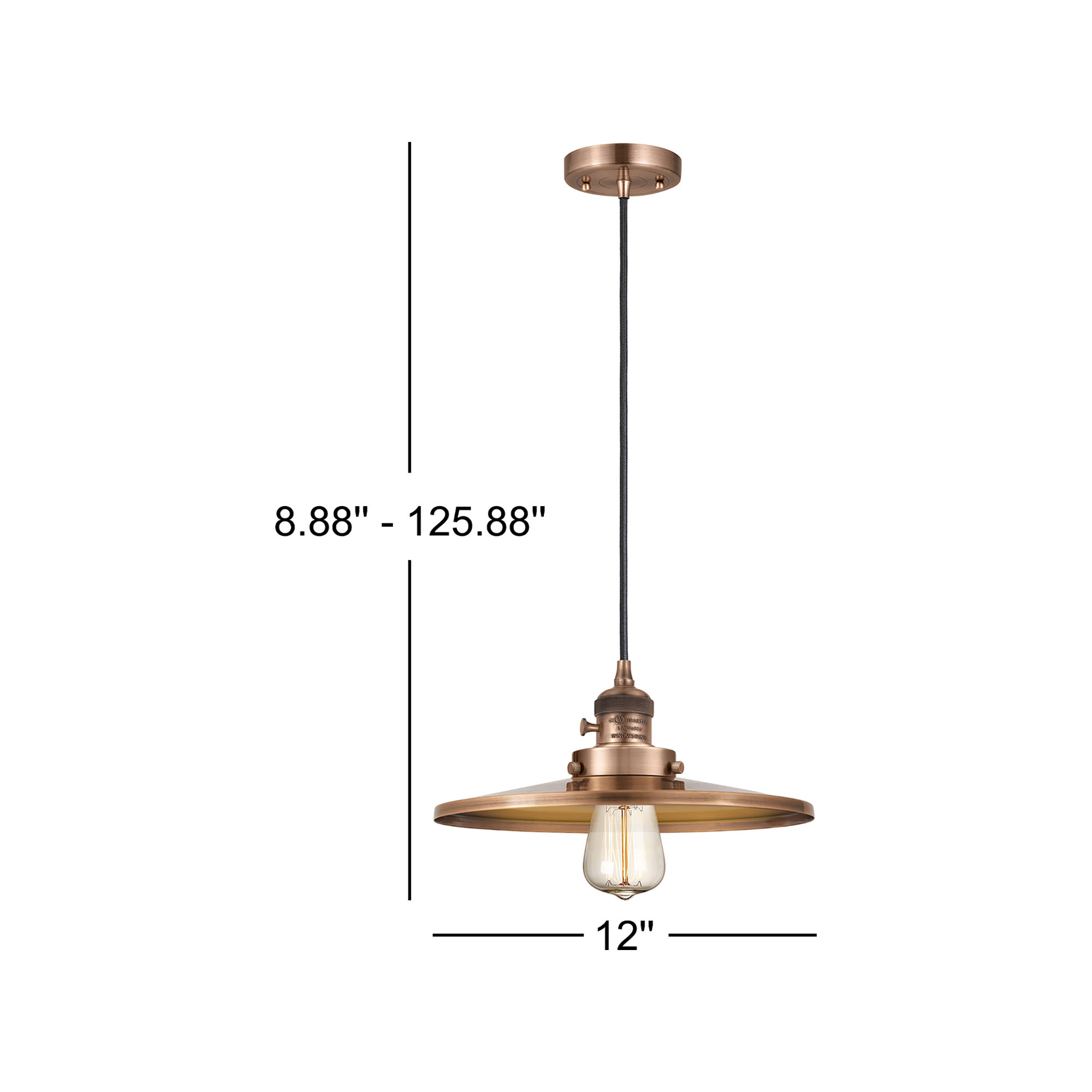 Rouvin Single Light Metal Pendant, Antique Copper, 5.88" H x 12" W x 12" D